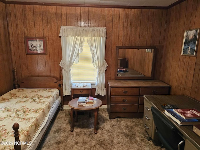 2630 Prison Camp Rd, Williamston, NC 27892 - bedroom with wood walls and dark carpet