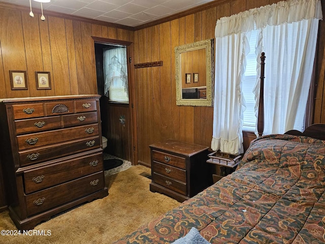 2630 Prison Camp Rd, Williamston, NC 27892 - carpeted bedroom with wooden walls and crown molding
