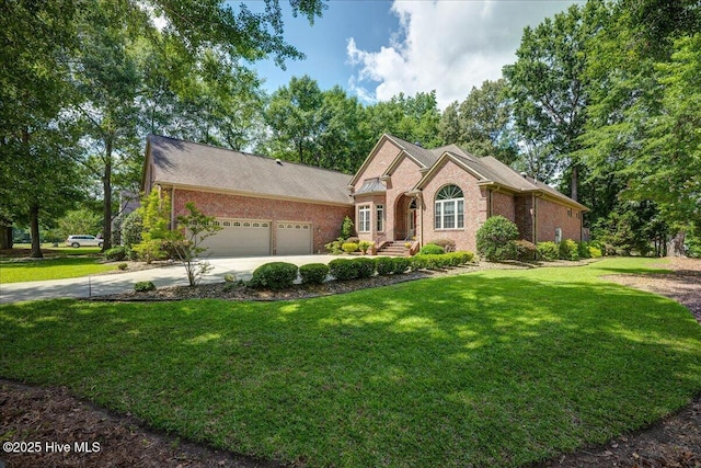100 Knollwood Ct, New Bern, NC 28562 - traditional-style house with brick siding, concrete driveway, a garage, and a front lawn