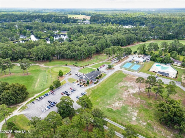 100 Knollwood Ct, New Bern, NC 28562 - aerial overview of property's location featuring a pool area and a heavily wooded area