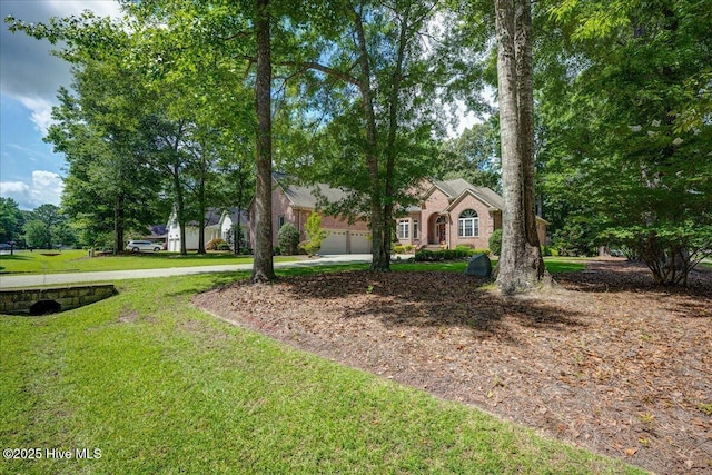 100 Knollwood Ct, New Bern, NC 28562 - view of property hidden behind natural elements with concrete driveway, a front yard, and a garage