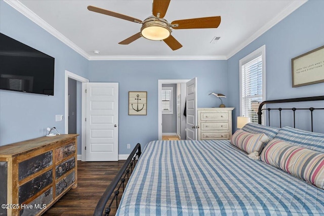 277 E Second St, Ocean Isle Beach, NC 28469 - bedroom featuring wood finished floors, crown molding, and a ceiling fan