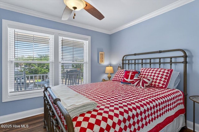 277 E Second St, Ocean Isle Beach, NC 28469 - bedroom with crown molding, wood finished floors, and ceiling fan