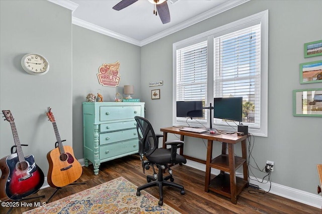 277 E Second St, Ocean Isle Beach, NC 28469 - office space featuring healthy amount of natural light, ceiling fan, ornamental molding, and dark wood-style floors