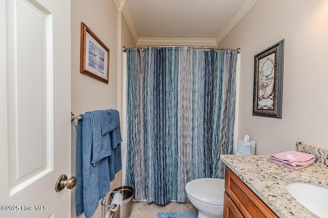 100 E Hedgelawn Way, Southern Pines, NC 28387 - full bathroom featuring ornamental molding, vanity, curtained shower, and tile patterned flooring