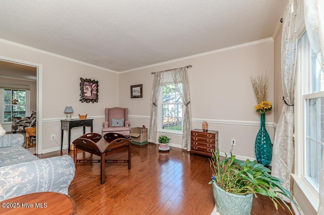 100 E Hedgelawn Way, Southern Pines, NC 28387 - living area with a textured ceiling, wood finished floors, and ornamental molding