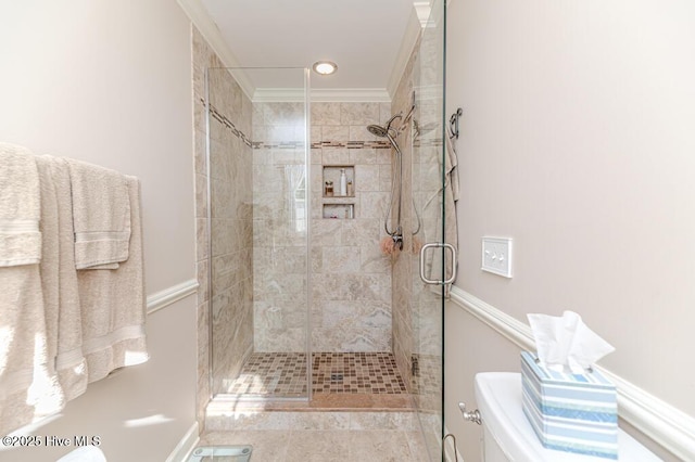100 E Hedgelawn Way, Southern Pines, NC 28387 - full bathroom with a shower stall and ornamental molding