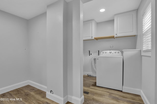 2971 Penderlea Hwy, Burgaw, NC 28425 - laundry room with washer / dryer, cabinet space, recessed lighting, wood finished floors, and healthy amount of natural light