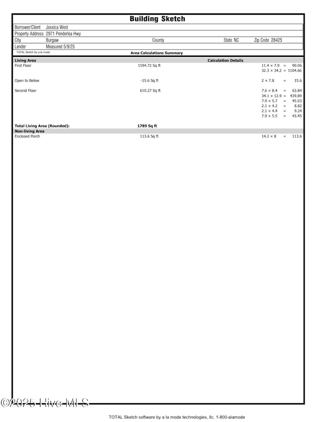 2971 Penderlea Hwy, Burgaw, NC 28425 - view of a document of area calculations