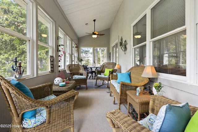 102 Crooked Gulley Cir, Sunset Beach, NC 28468 - sunroom with a ceiling fan and vaulted ceiling