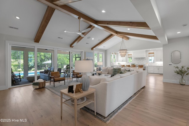 4139 Cobleskill Dr, Leland, NC 28451 - living room with light wood-type flooring, a ceiling fan, and recessed lighting