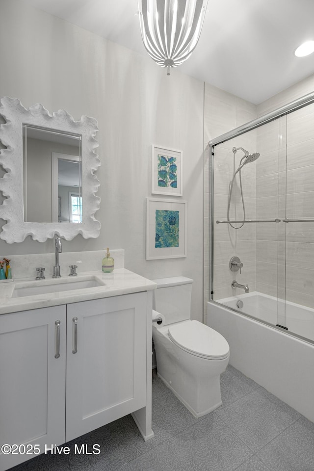 4139 Cobleskill Dr, Leland, NC 28451 - full bath featuring vanity, combined bath / shower with glass door, and a chandelier
