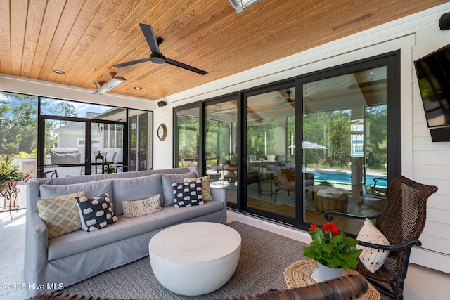 4139 Cobleskill Dr, Leland, NC 28451 - sunroom / solarium featuring ceiling fan and outdoor lounge area