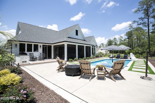 4139 Cobleskill Dr, Leland, NC 28451 - view of swimming pool featuring a patio area and a sunroom