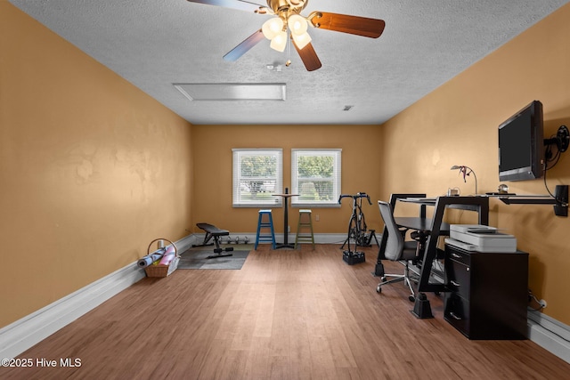 1005 Pleasant Dale Dr, Wilmington, NC 28412 - home office with attic access, wood finished floors, a textured ceiling, and ceiling fan