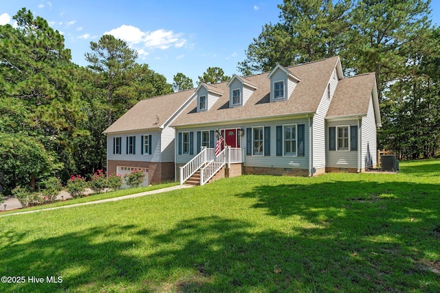 7405 Chickadee Ct, Sanford, NC 27332 - new england style home with crawl space, a front yard, and roof with shingles