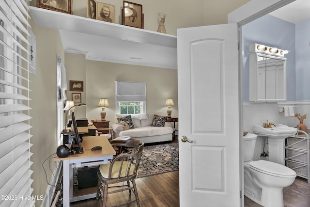 415 S 3rd St, Wilmington, NC 28401 - bathroom with ornamental molding and wood finished floors