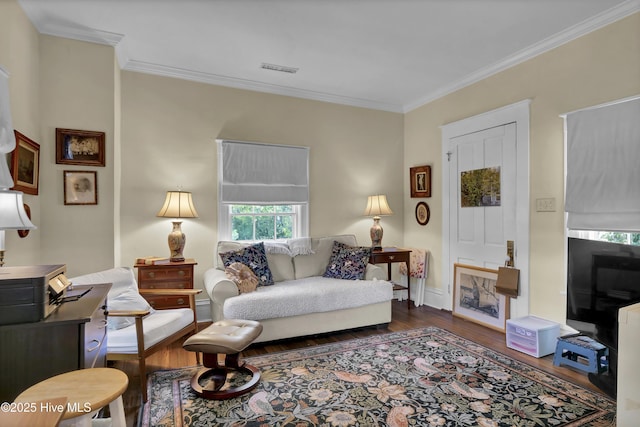 415 S 3rd St, Wilmington, NC 28401 - living room with wood finished floors and crown molding
