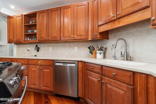 300 Midyette St Unit A15, Oriental, NC 28571 - kitchen featuring appliances with stainless steel finishes, light countertops, open shelves, dark wood finished floors, and recessed lighting