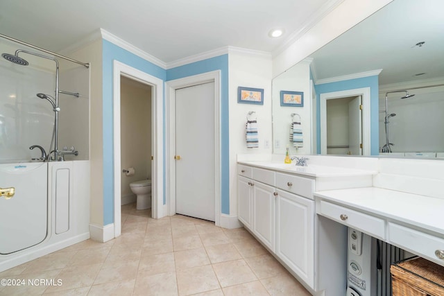 300 Midyette St Unit A15, Oriental, NC 28571 - full bath with ornamental molding, vanity, a shower, tile patterned flooring, and recessed lighting