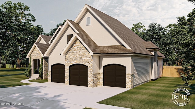 243 W Winding Way, Wallace, NC 28466 - view of front of home with stone siding, stucco siding, and concrete driveway