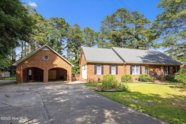 212 Evanswood Dr, Greenville, NC 27858 - view of front of property with driveway, brick siding, a front lawn, and crawl space