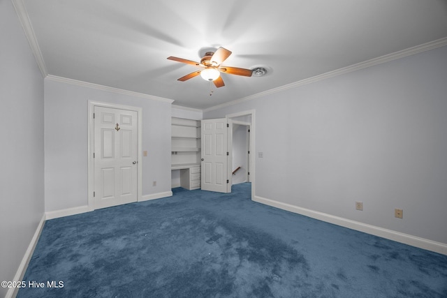 212 Evanswood Dr, Greenville, NC 27858 - unfurnished bedroom featuring ornamental molding, carpet, and ceiling fan