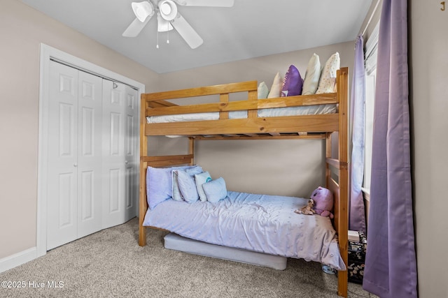 324 Foster Creek Rd, Swansboro, NC 28584 - bedroom featuring carpet floors, a closet, and ceiling fan