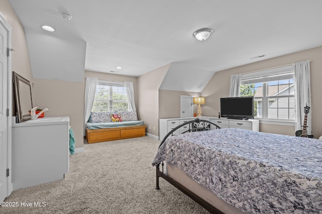 324 Foster Creek Rd, Swansboro, NC 28584 - carpeted bedroom featuring lofted ceiling and recessed lighting
