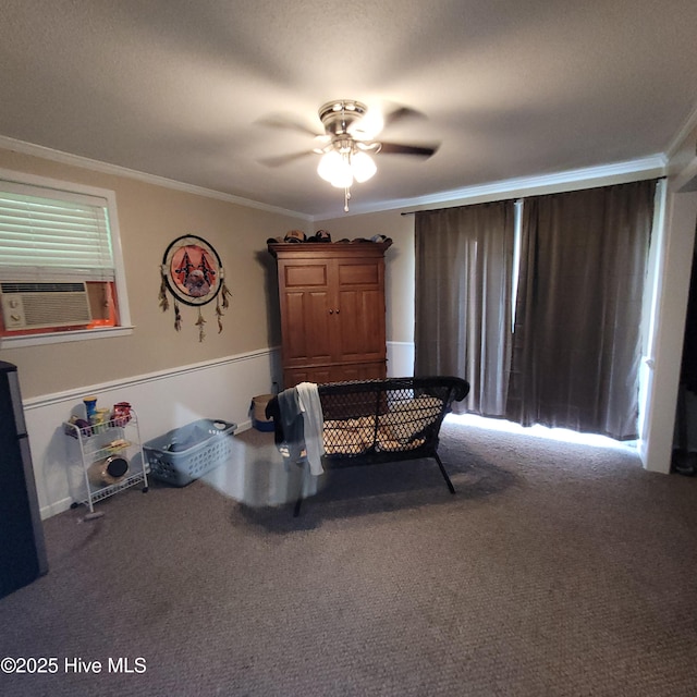 204 Tyree Rd, Kinston, NC 28504 - sitting room featuring a ceiling fan, crown molding, carpet floors, and cooling unit