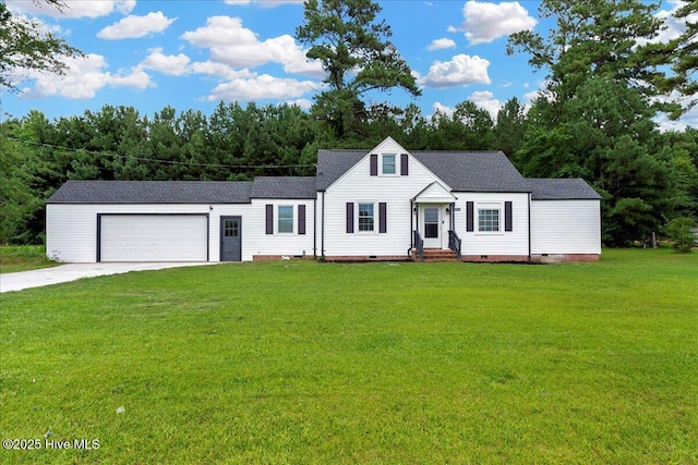 9268 Mill Branch Rd, Rocky Mount, NC 27803 - view of front facade featuring crawl space, driveway, an attached garage, a front lawn, and roof with shingles