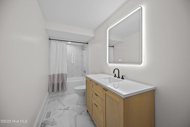 25967 US-264, Pantego, NC 27860 - full bath with marble finish flooring, vanity, and shower / tub combo with curtain