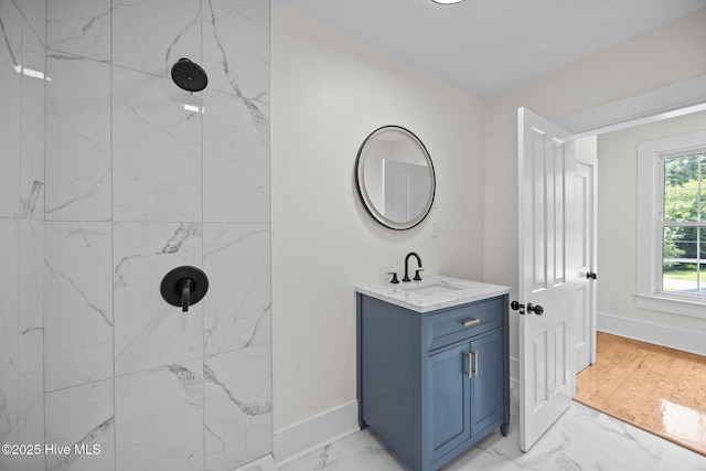 25967 US-264, Pantego, NC 27860 - full bathroom featuring a marble finish shower, marble finish flooring, and vanity
