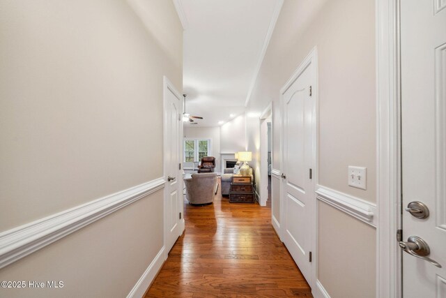 3716 Pond Pine Ct, Southport, NC 28461 - hall with light wood-type flooring and crown molding