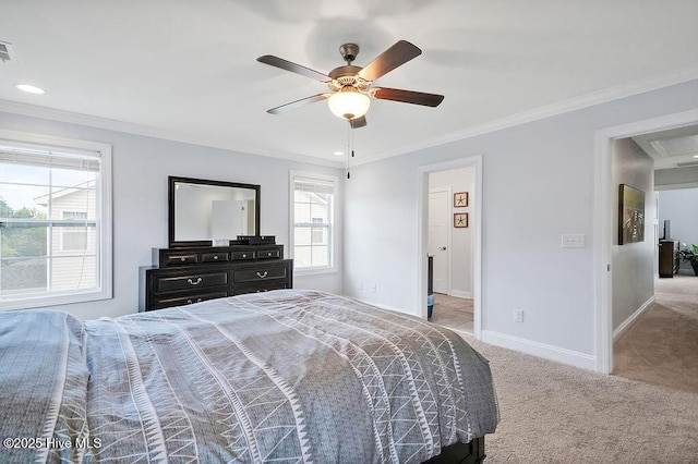 1022 Summer Woods Dr, Wilmington, NC 28412 - carpeted bedroom with crown molding and ceiling fan