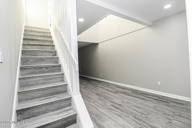 130 Salter Path Rd Unit 74, Pine Knoll Shores, NC 28512 - stairway featuring wood finished floors and recessed lighting