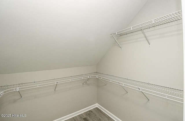 130 Salter Path Rd Unit 74, Pine Knoll Shores, NC 28512 - walk in closet with vaulted ceiling and wood finished floors