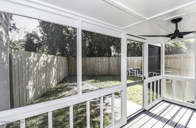 130 Salter Path Rd Unit 74, Pine Knoll Shores, NC 28512 - unfurnished sunroom featuring ceiling fan