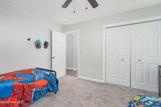 3502 Karen St, New Bern, NC 28560 - carpeted bedroom featuring a closet and a ceiling fan