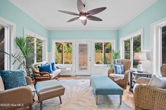 133 Graystone Rd, Wilmington, NC 28411 - sunroom with a wall unit AC, crown molding, and a wainscoted wall