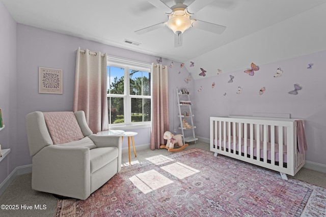 3 Glen Ross Dr, Pinehurst, NC 28374 - carpeted bedroom featuring a nursery area, lofted ceiling, and a ceiling fan