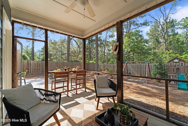 3 Glen Ross Dr, Pinehurst, NC 28374 - sunroom featuring a ceiling fan and an outdoor living space