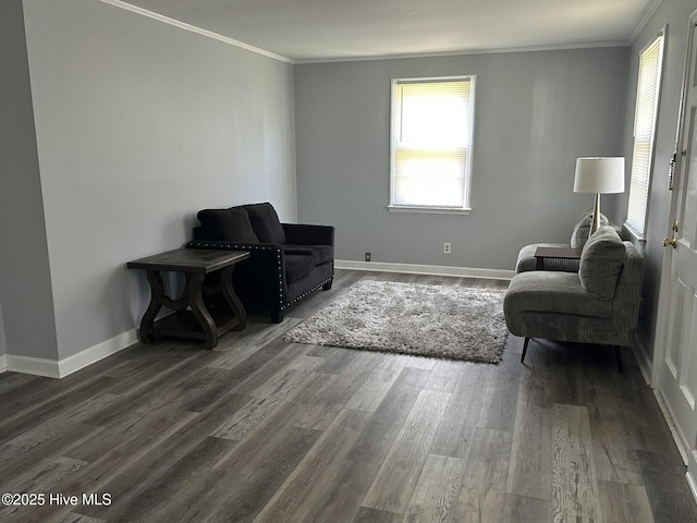 2203 High School Dr, New Bern, NC 28560 - sitting room featuring crown molding, plenty of natural light, and dark wood finished floors