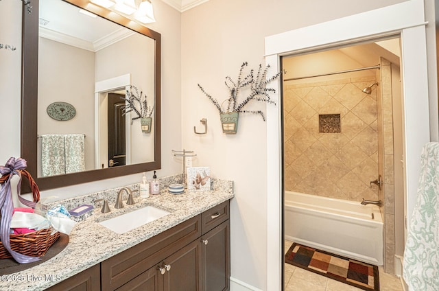 595 Wicklow Sq SW, Ocean Isle Beach, NC 28469 - bathroom with ornamental molding, vanity, shower / washtub combination, and tile patterned flooring