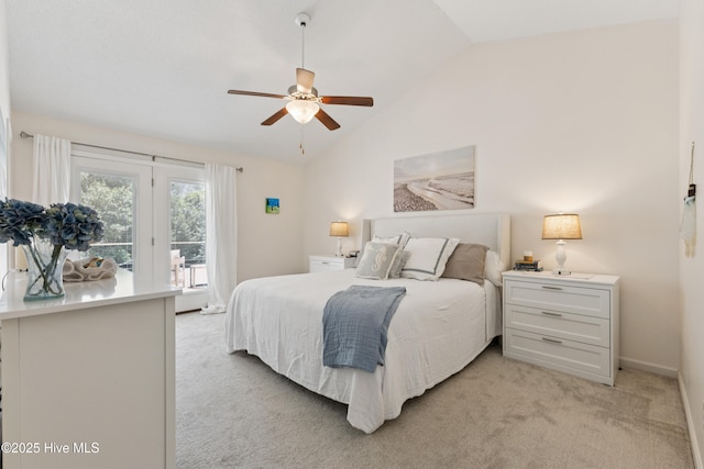 103 Coppers Trl, Wilmington, NC 28411 - bedroom featuring vaulted ceiling, light colored carpet, ceiling fan, and access to outside