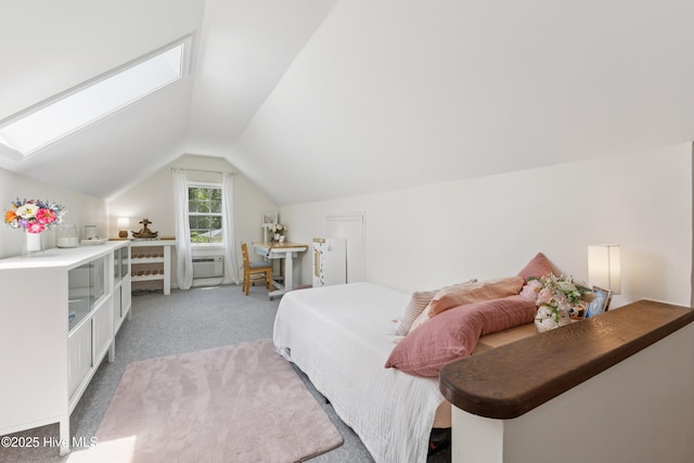 103 Coppers Trl, Wilmington, NC 28411 - bedroom with light colored carpet, lofted ceiling, a skylight, and a wall mounted AC
