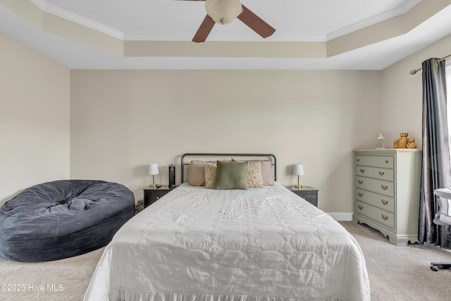 203 Mccain St, Beulaville, NC 28518 - carpeted bedroom with a tray ceiling, ornamental molding, and ceiling fan
