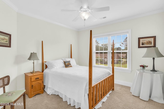 1514 Grandiflora Dr, Leland, NC 28451 - bedroom featuring light colored carpet, ornamental molding, and ceiling fan