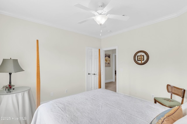 1514 Grandiflora Dr, Leland, NC 28451 - bedroom featuring ornamental molding, a ceiling fan, and carpet flooring