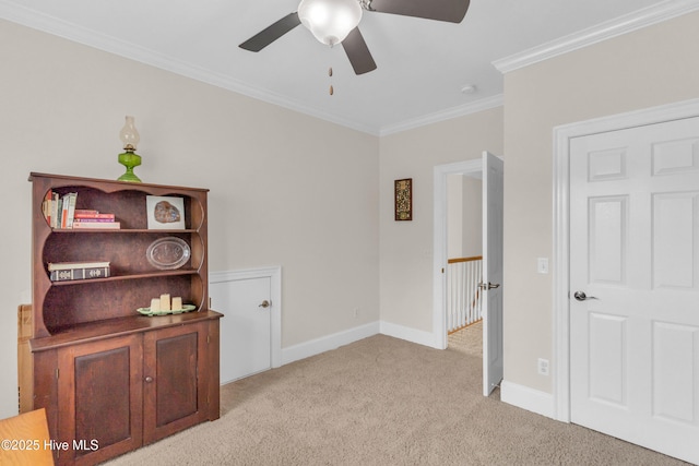 1514 Grandiflora Dr, Leland, NC 28451 - bedroom featuring light colored carpet, crown molding, and a ceiling fan